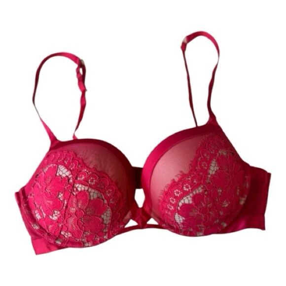 Victoria’s Secret Very Sexy Push Up Bra Red Lace Sheer 38C - Picture 1 of 5